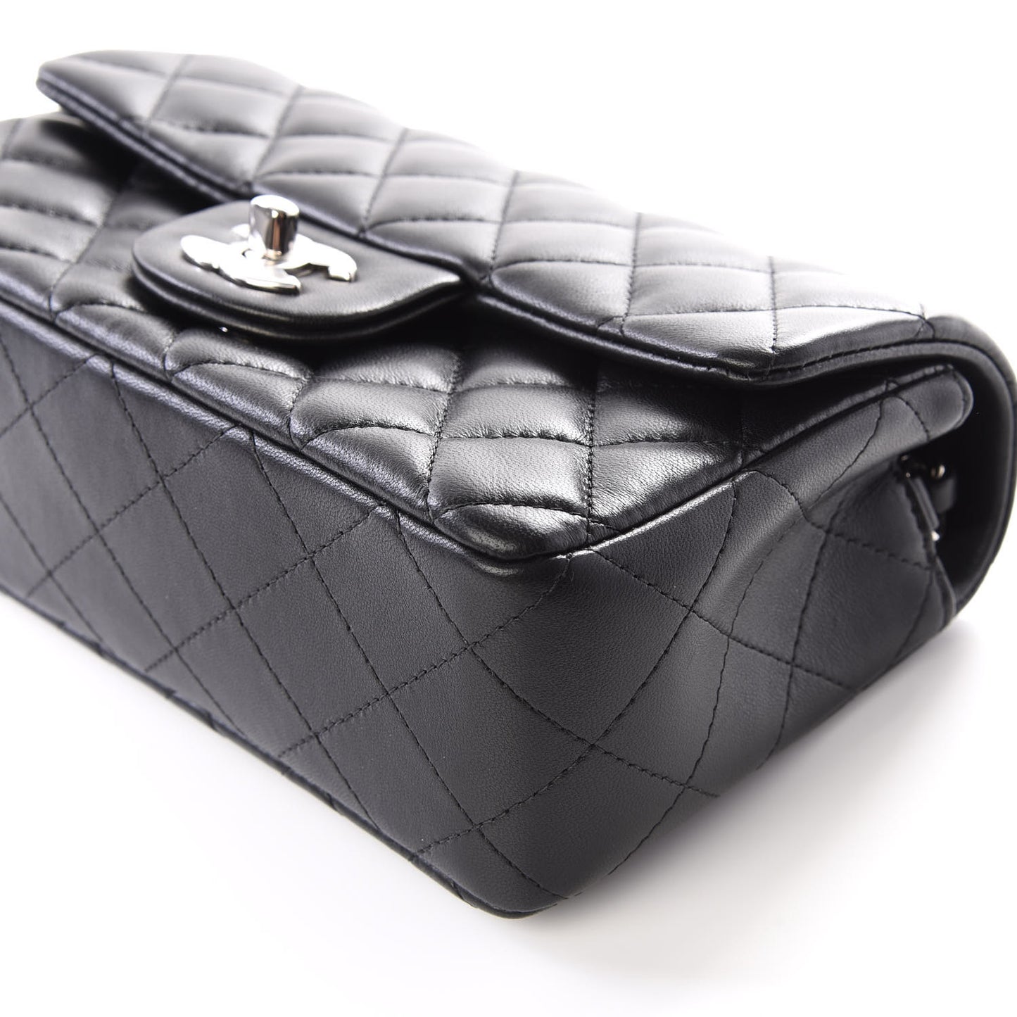 Lambskin Quilted Mini Rectangular Flap Black