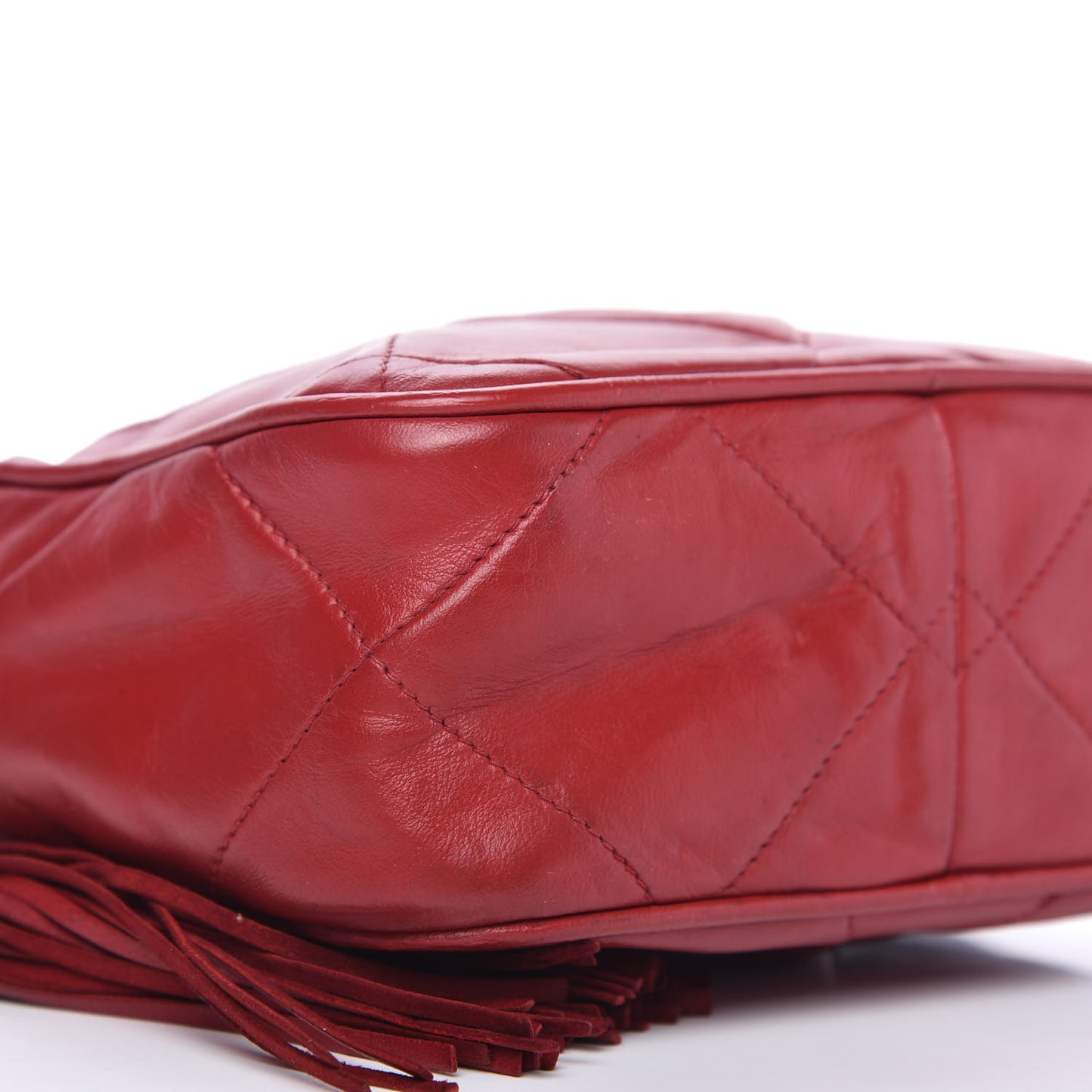Lambskin Quilted Tassel Camera Case Red