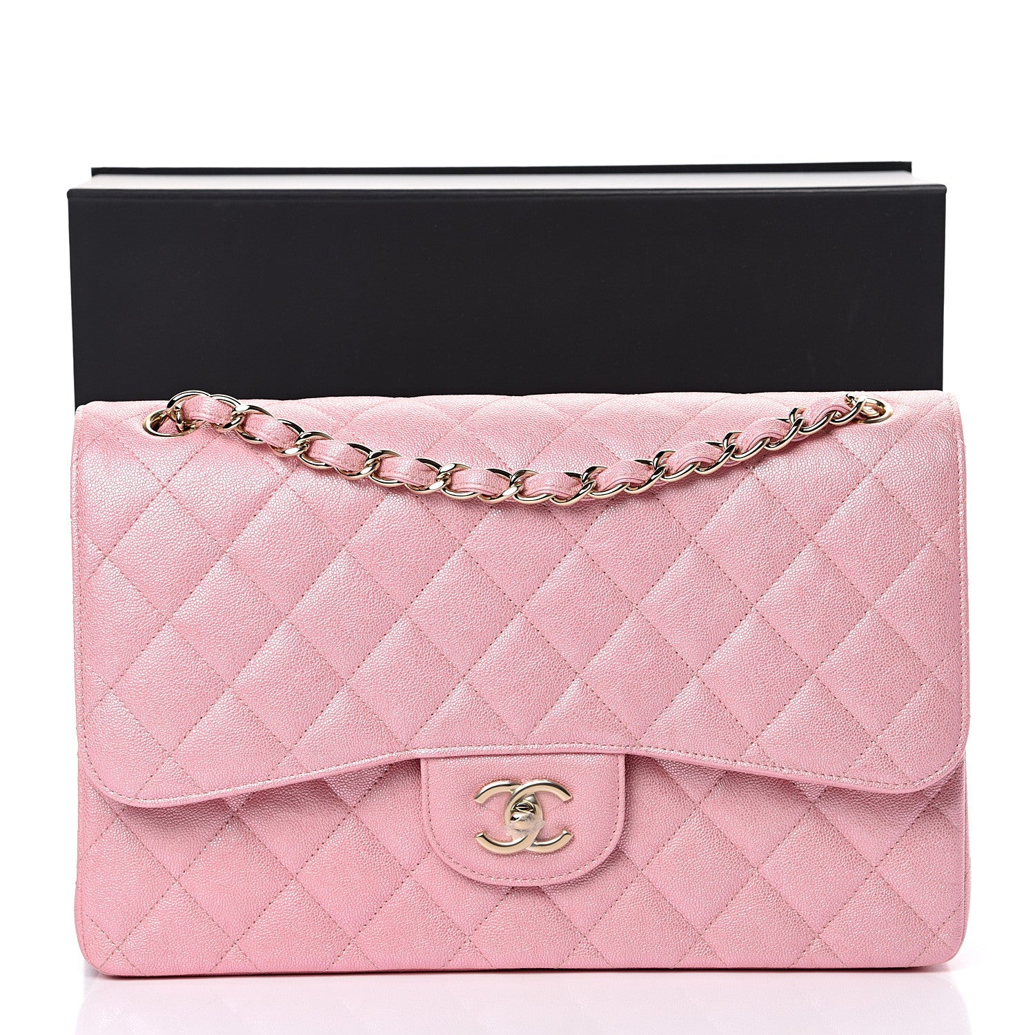 Chanel Iridescent Caviar Quilted Jumbo Double Flap Rose Pink 10 of 10