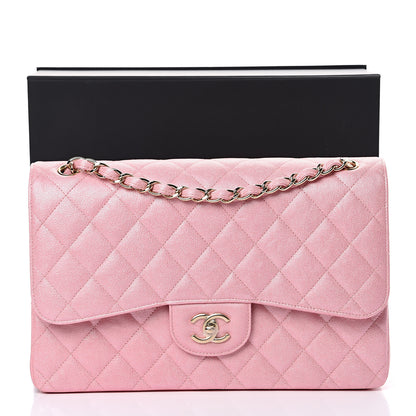 Chanel Iridescent Caviar Quilted Jumbo Double Flap Rose Pink 10 of 10