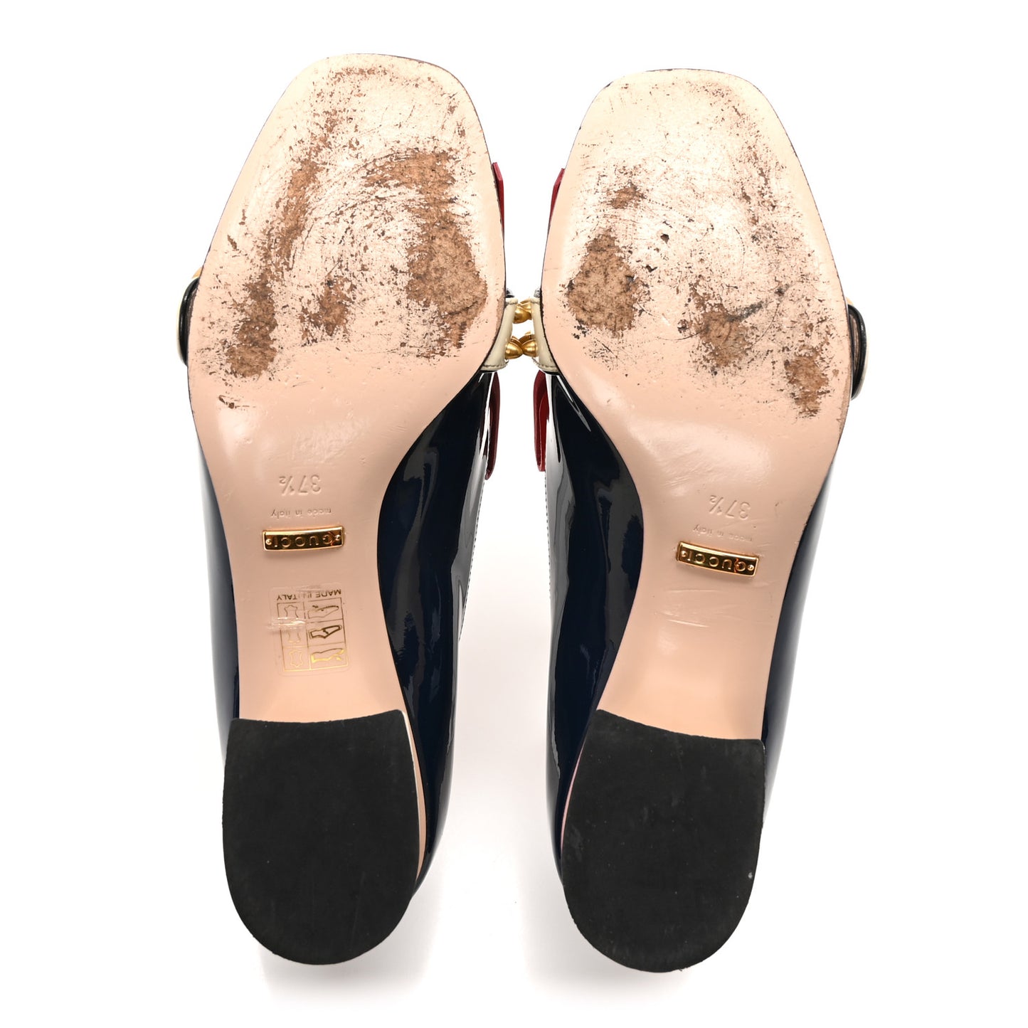 Vernice Studded GG Marmont Fringe 50mm Loafer Pumps 37.5 Blue Agata Hibiscus Red Mystic White