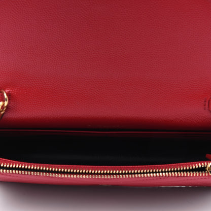 Saint Laurent Grain De Poudre Matelasse Chevron Monogram Envelope Chain Wallet Red 4 of 5