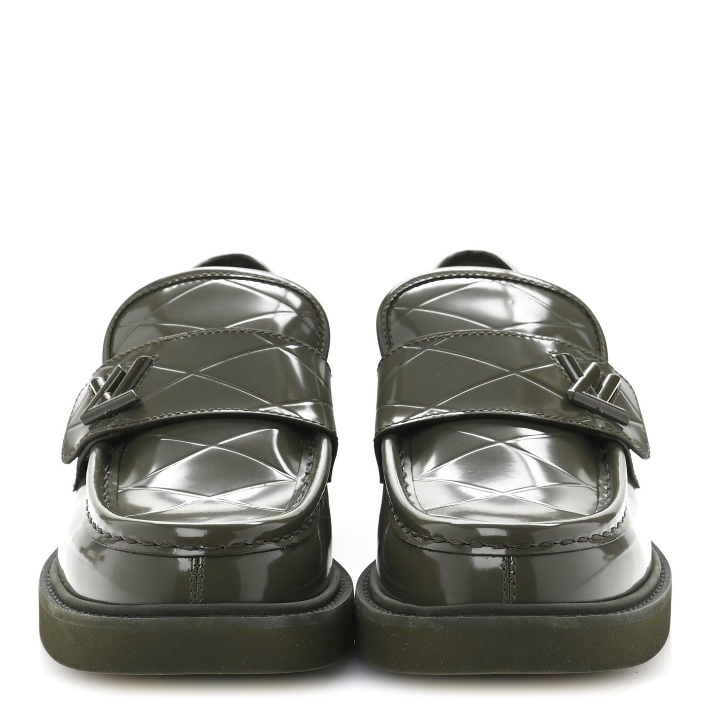 Shiny Calfskin Academy Loafers 38 Kaki