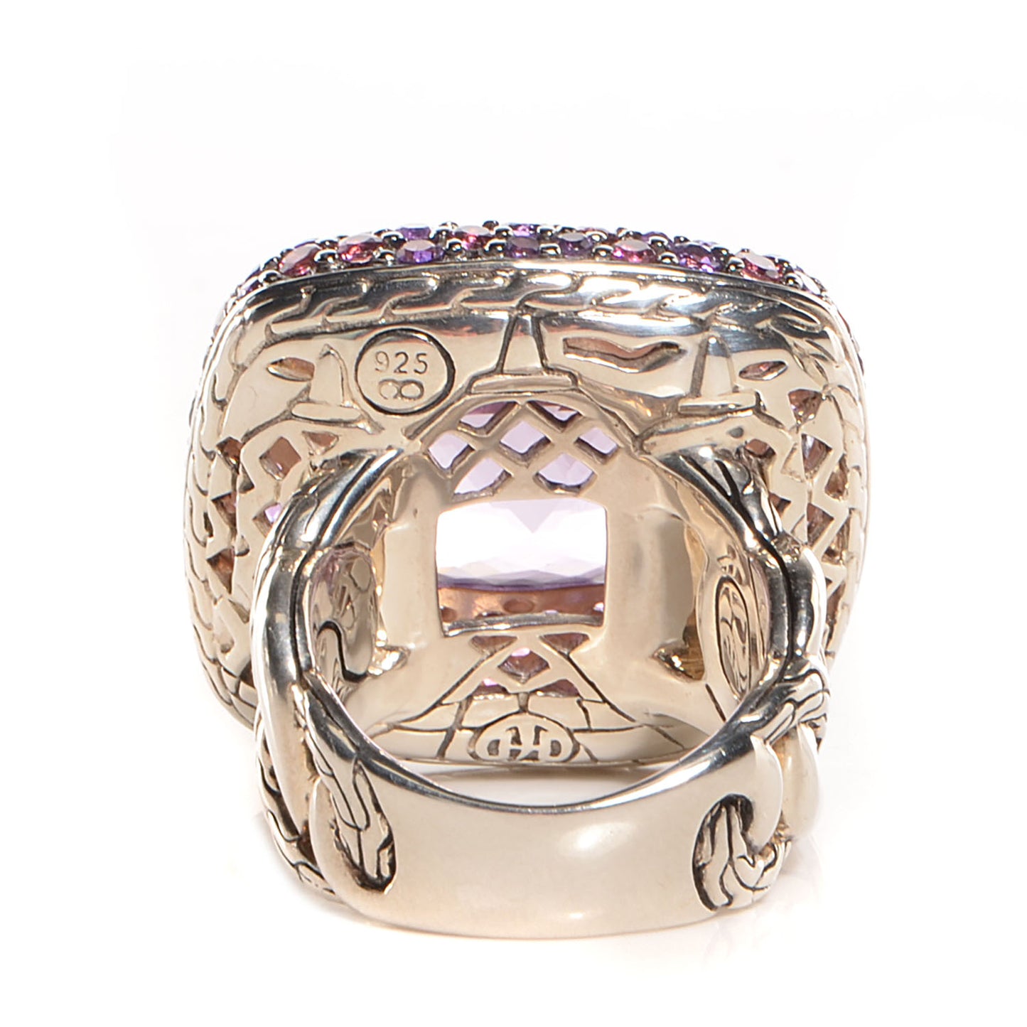 Sterling Silver Pink Tourmaline Amethyst Classic Braided Chain Square Ring Size 7
