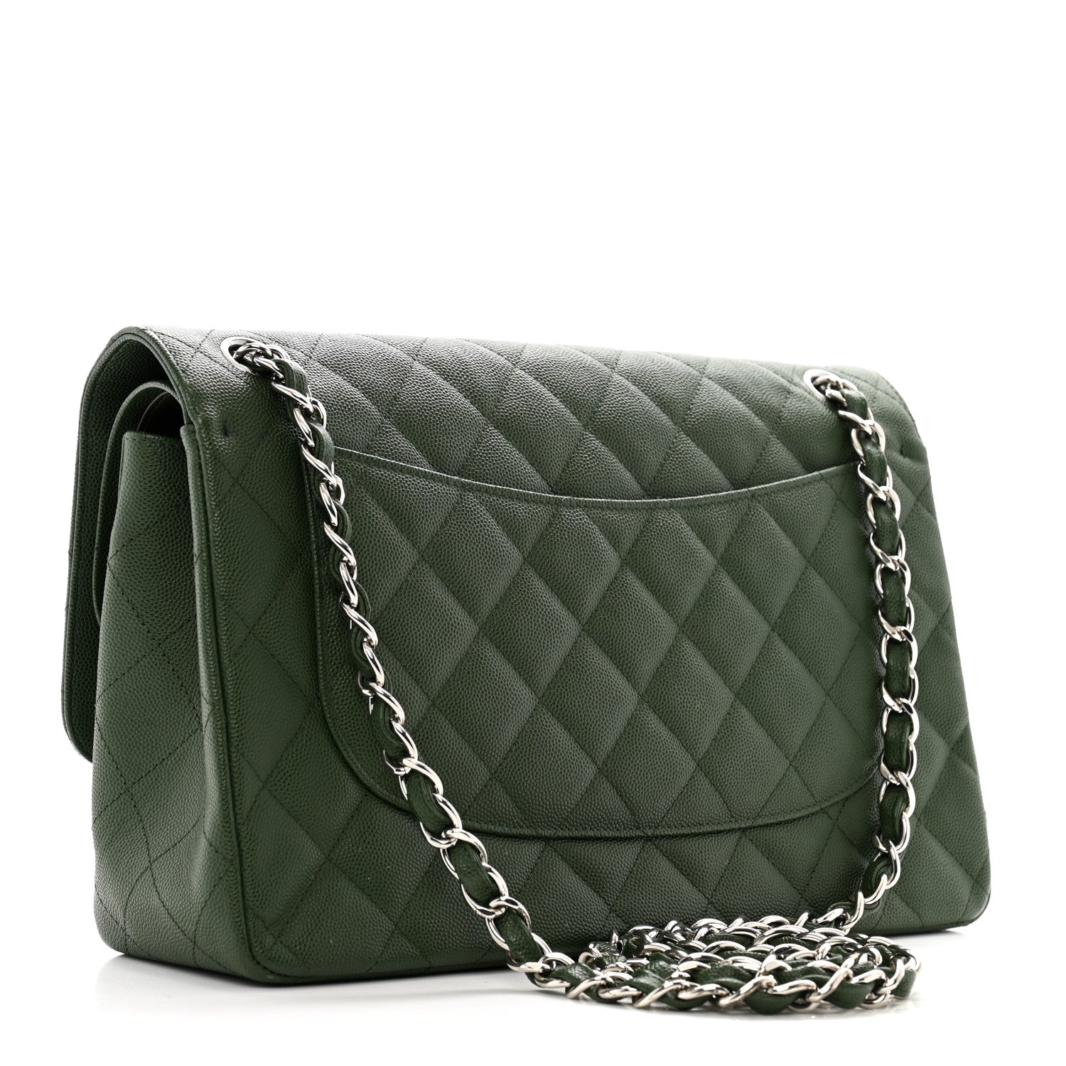 Chanel Caviar Quilted Jumbo Double Flap Green 3 of 13