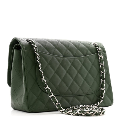 Chanel Caviar Quilted Jumbo Double Flap Green 3 of 13