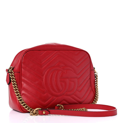 Gucci Calfskin Matelasse Medium GG Marmont Chain Shoulder Bag Hibiscus Red 3 of 17
