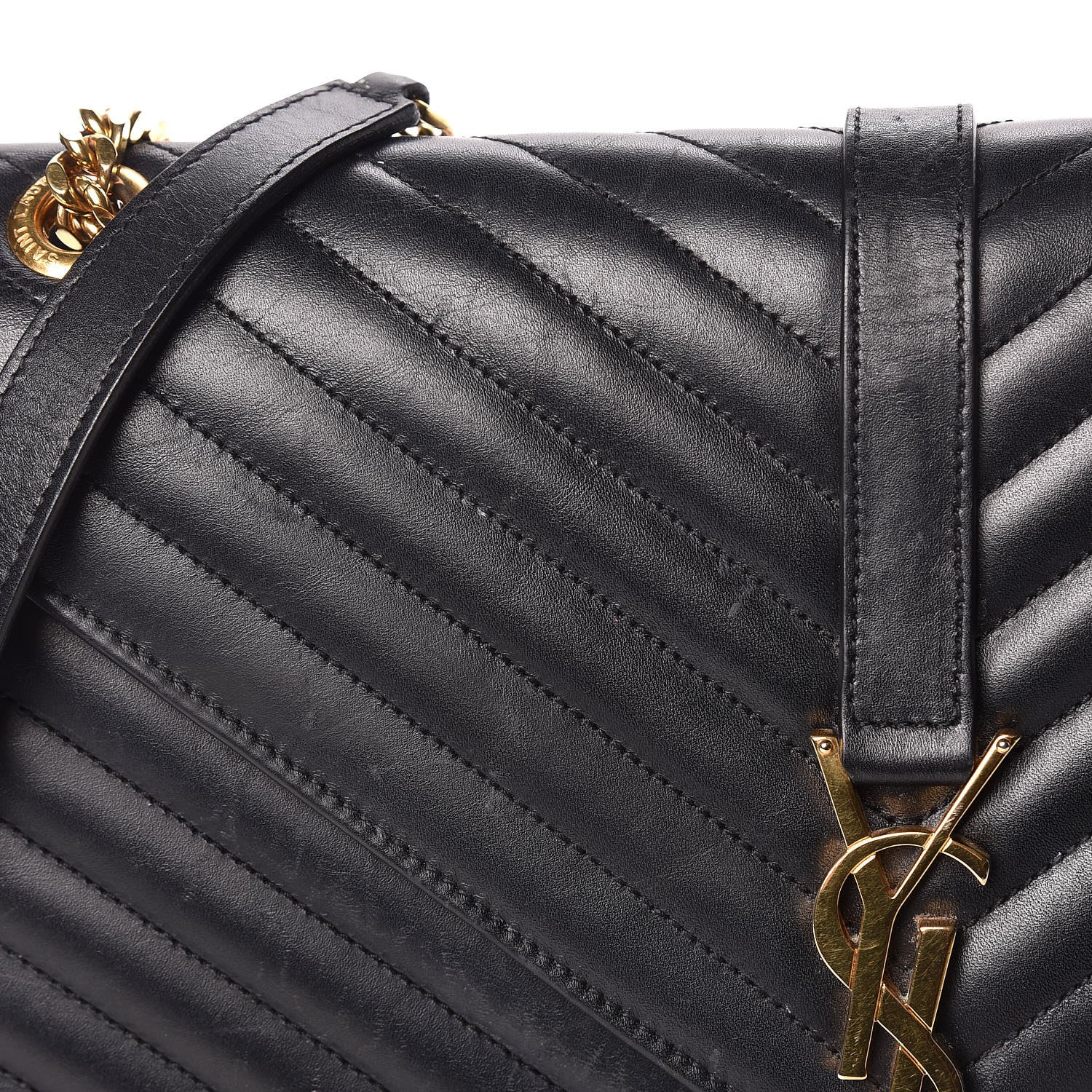 Saint Laurent Smooth Calfskin Matelasse Chevron Large Monogram Satchel Black 19 of 20