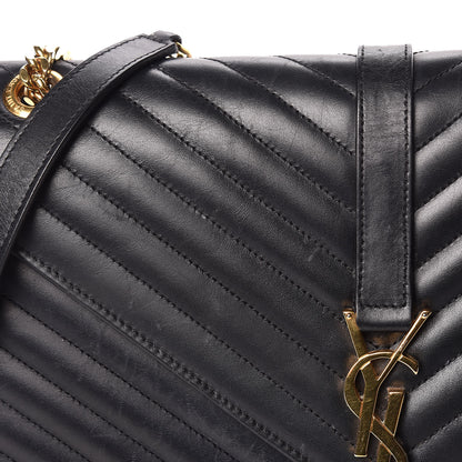 Saint Laurent Smooth Calfskin Matelasse Chevron Large Monogram Satchel Black 19 of 20