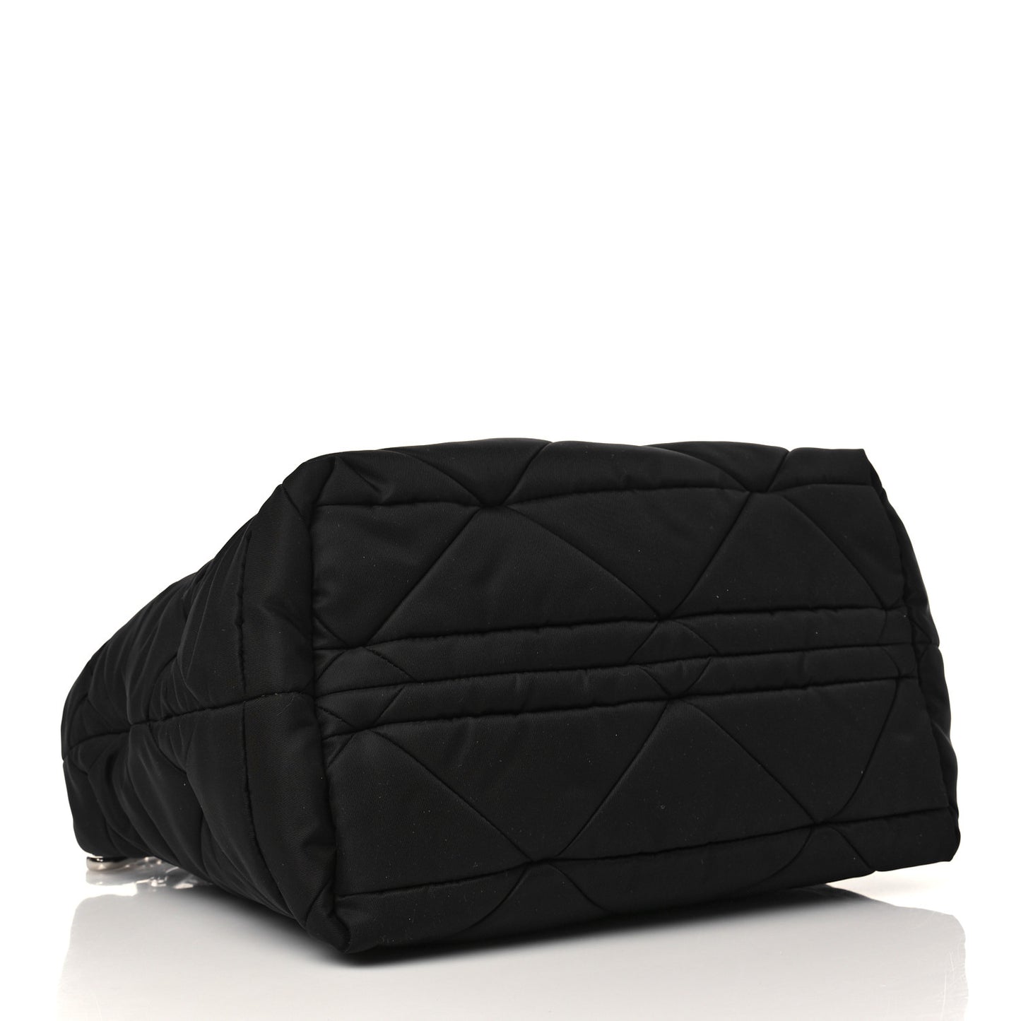 Re-Nylon Nappa Triangle Quilted Padded Small Double Handled Zip Tote Black