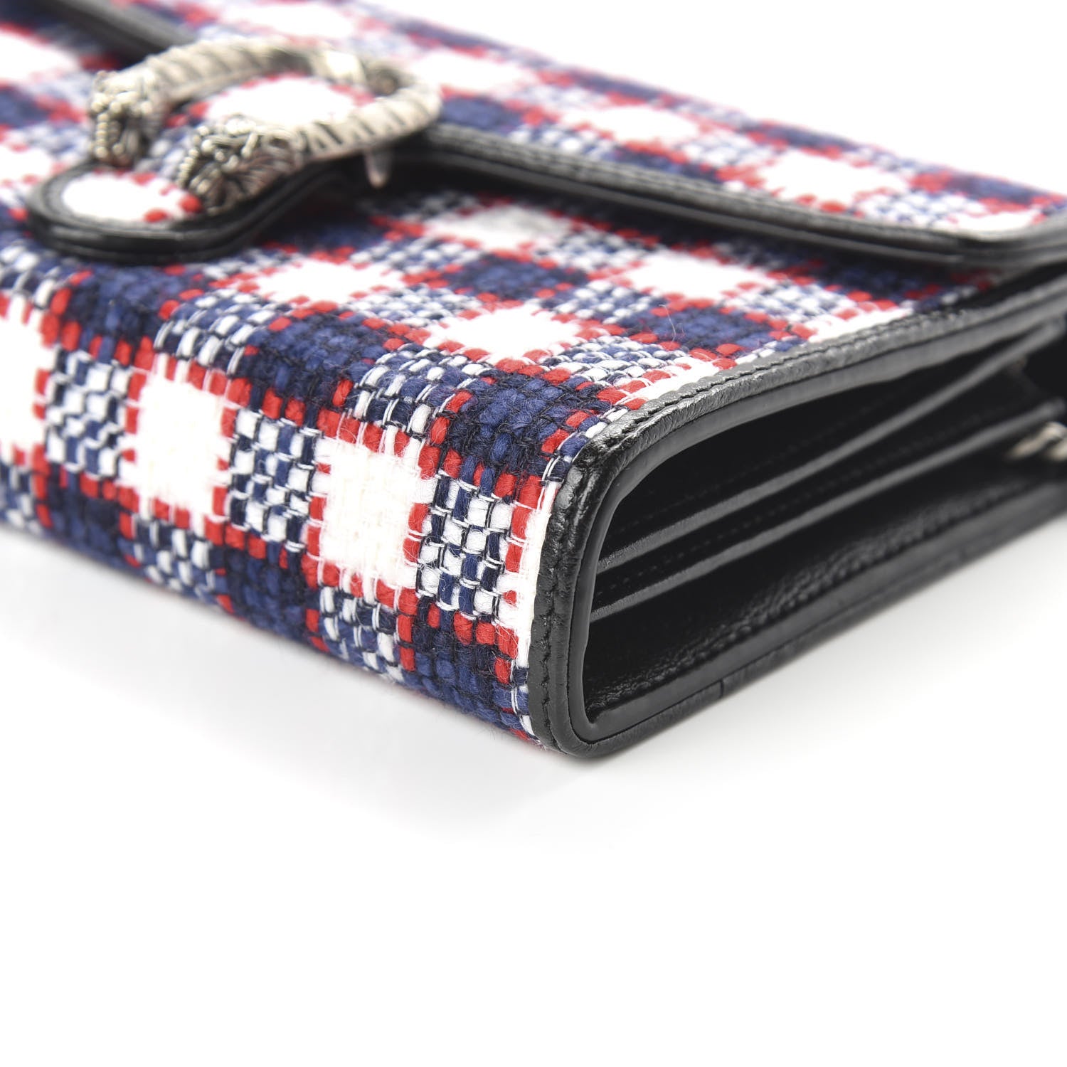 Gucci Vintage Tweed Check Mini Dionysus Chain Wallet White Hibiscus Red Marine 7 of 10