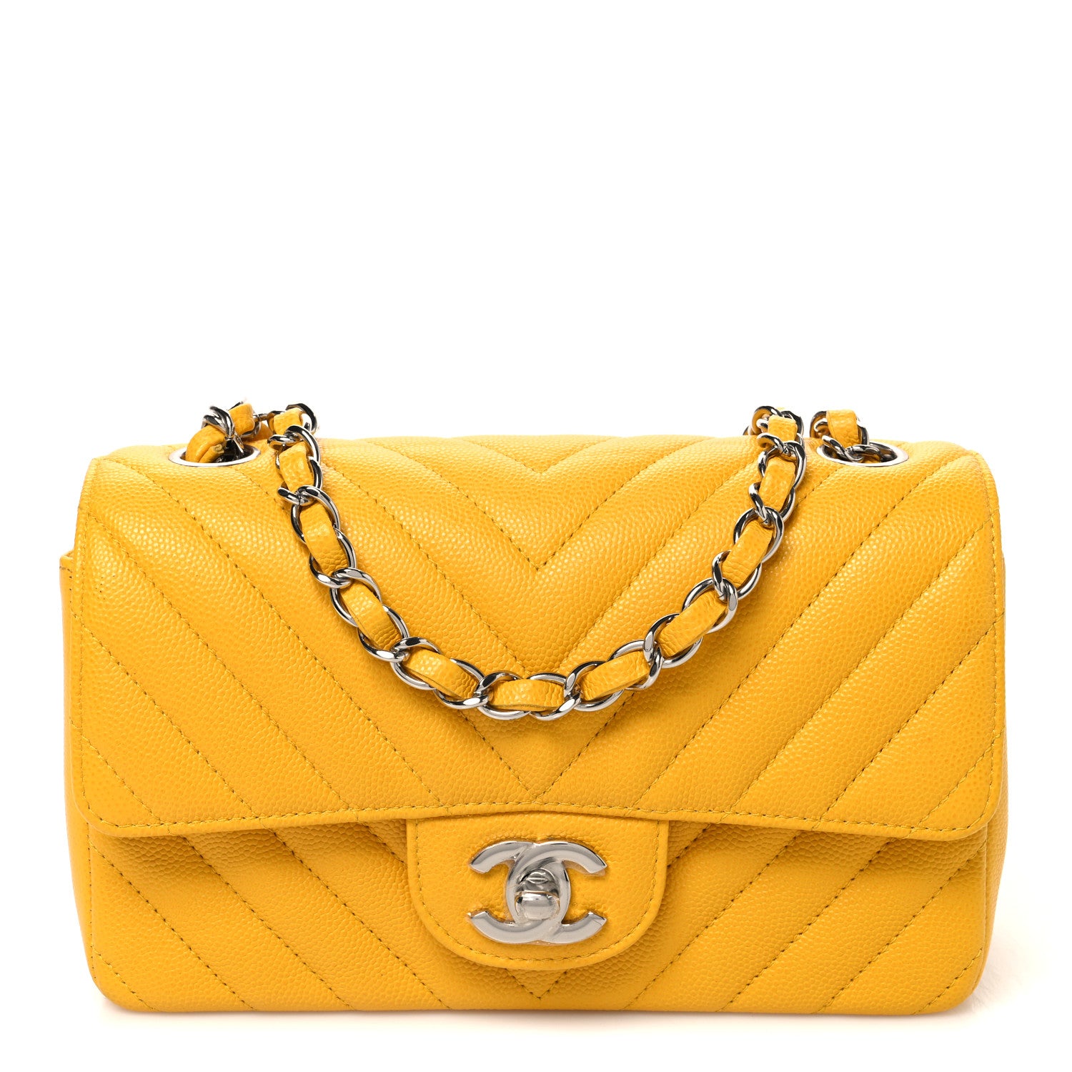 Chanel Caviar Chevron Quilted Mini Rectangular Flap Yellow 1 of 10