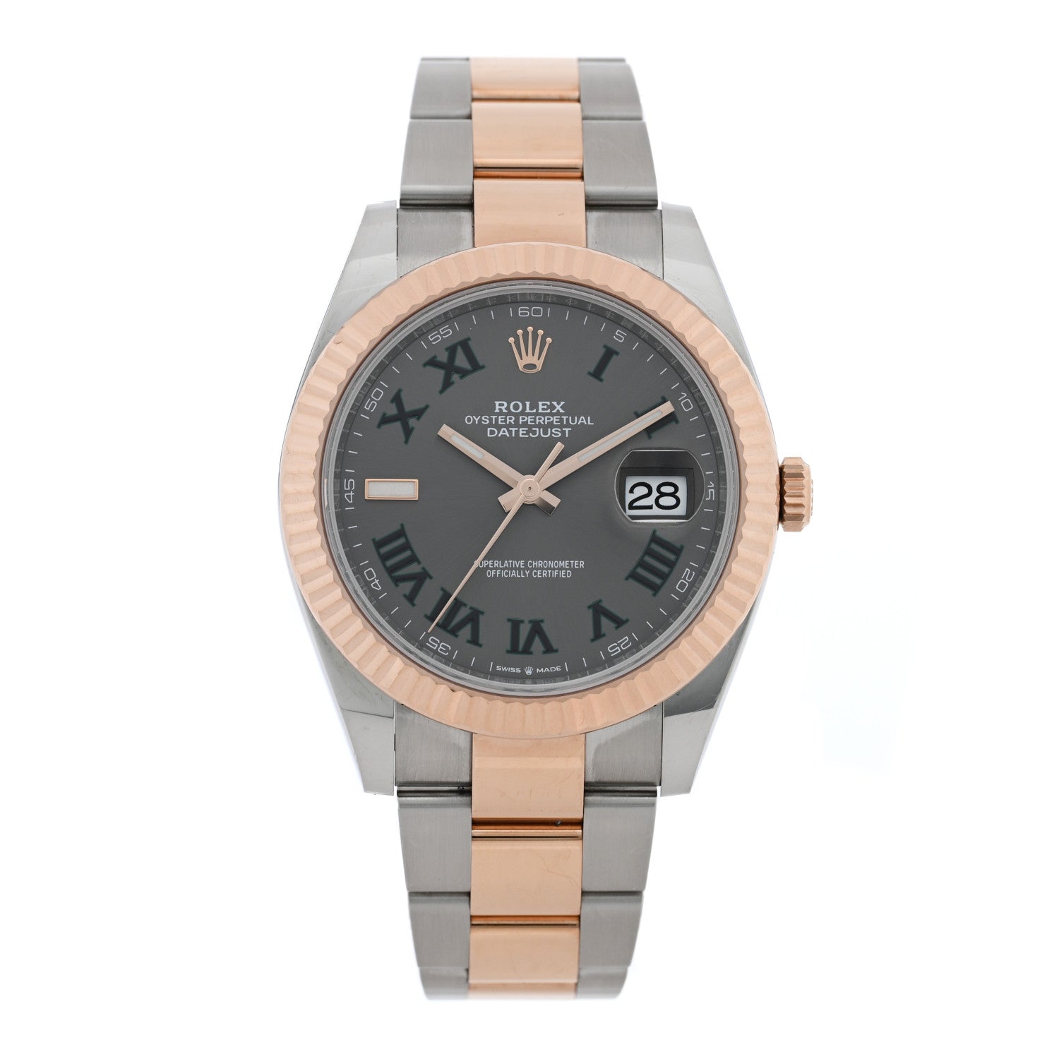 Rolex Stainless Steel 18K Everose Gold 41mm Oyster Perpetual Wimbledon Datejust Watch Slate 126331 1 of 5