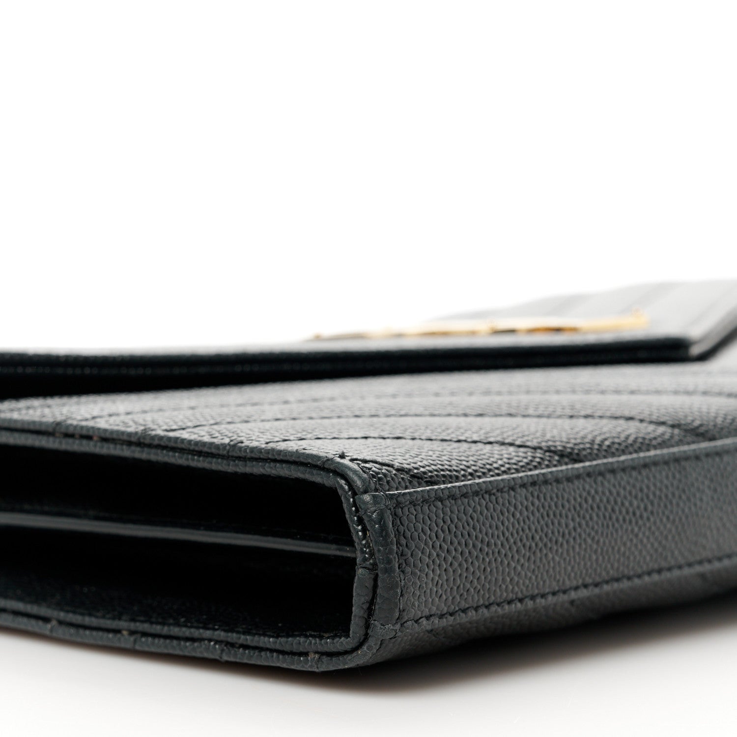 Saint Laurent Grain De Poudre Matelasse Chevron Monogram Chain Wallet Black 8 of 9