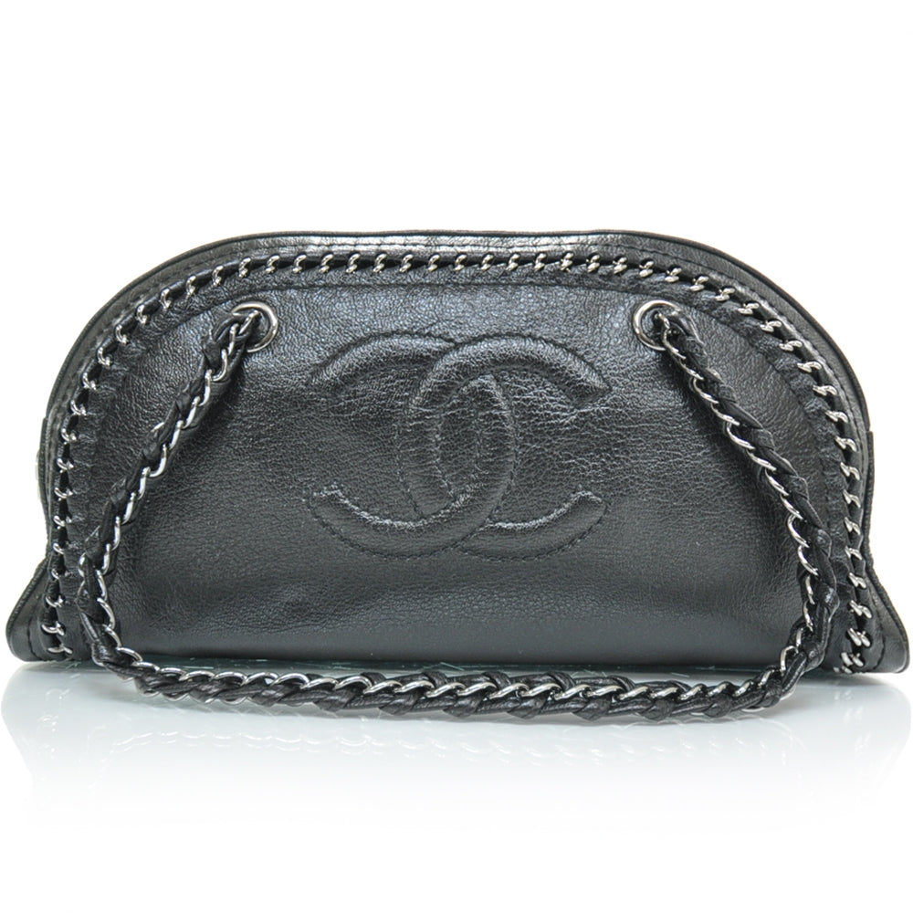 Leather Luxe Ligne Medium Bowler Metallic Black