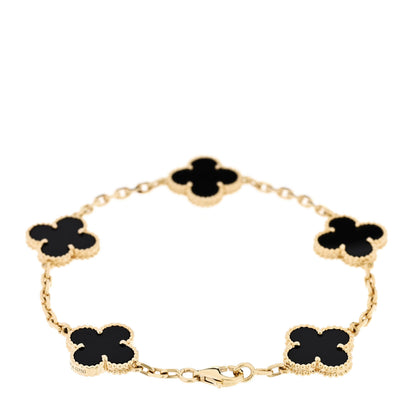 Van Cleef & Arpels 18K Yellow Gold Black Onyx 5 Motifs Vintage Alhambra Bracelet 2 of 6