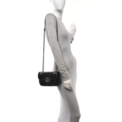 Gucci Calfskin Matelasse Aria Mini GG Marmont Shoulder Bag Black 2 of 10