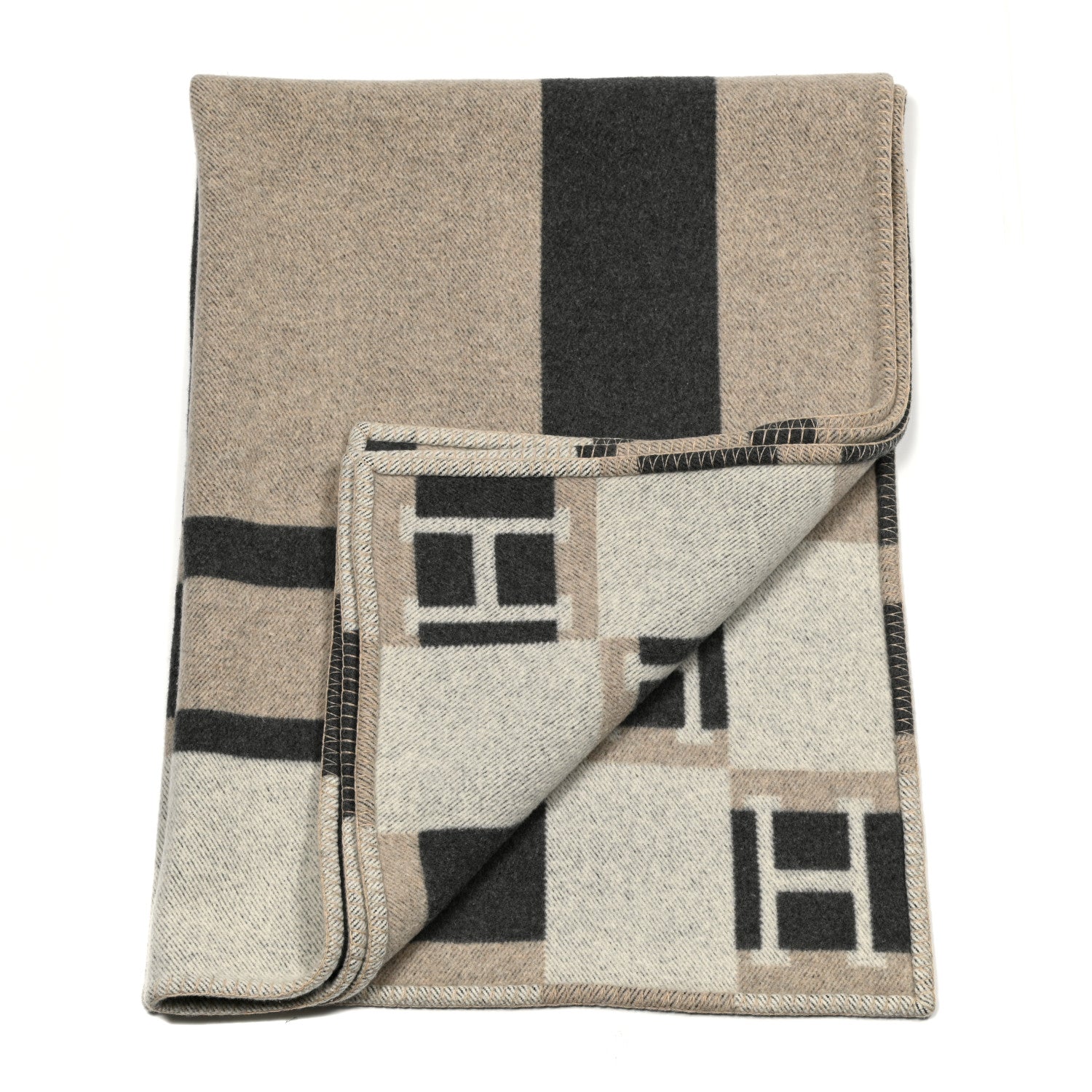 Hermes Wool Cashmere Avalon Bayadere Blanket Natural 3 of 7