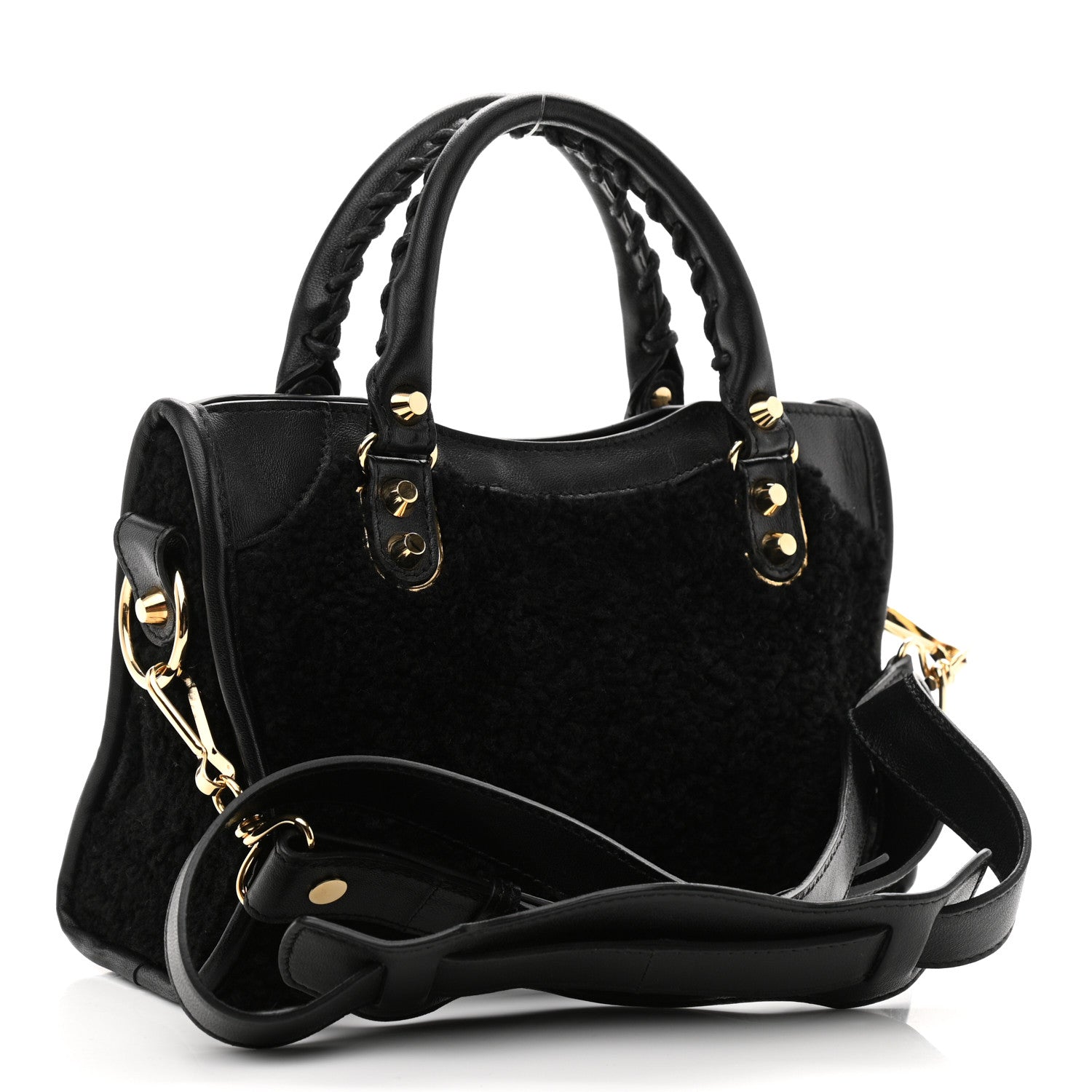 Balenciaga Shearling Gold Metallic Edge Hardware Mini City Black 3 of 11