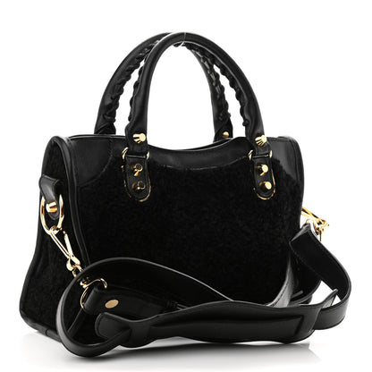 Balenciaga Shearling Gold Metallic Edge Hardware Mini City Black 3 of 11