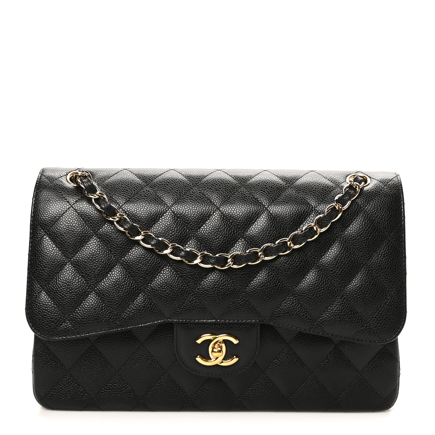 Caviar Quilted Jumbo Double Flap Black