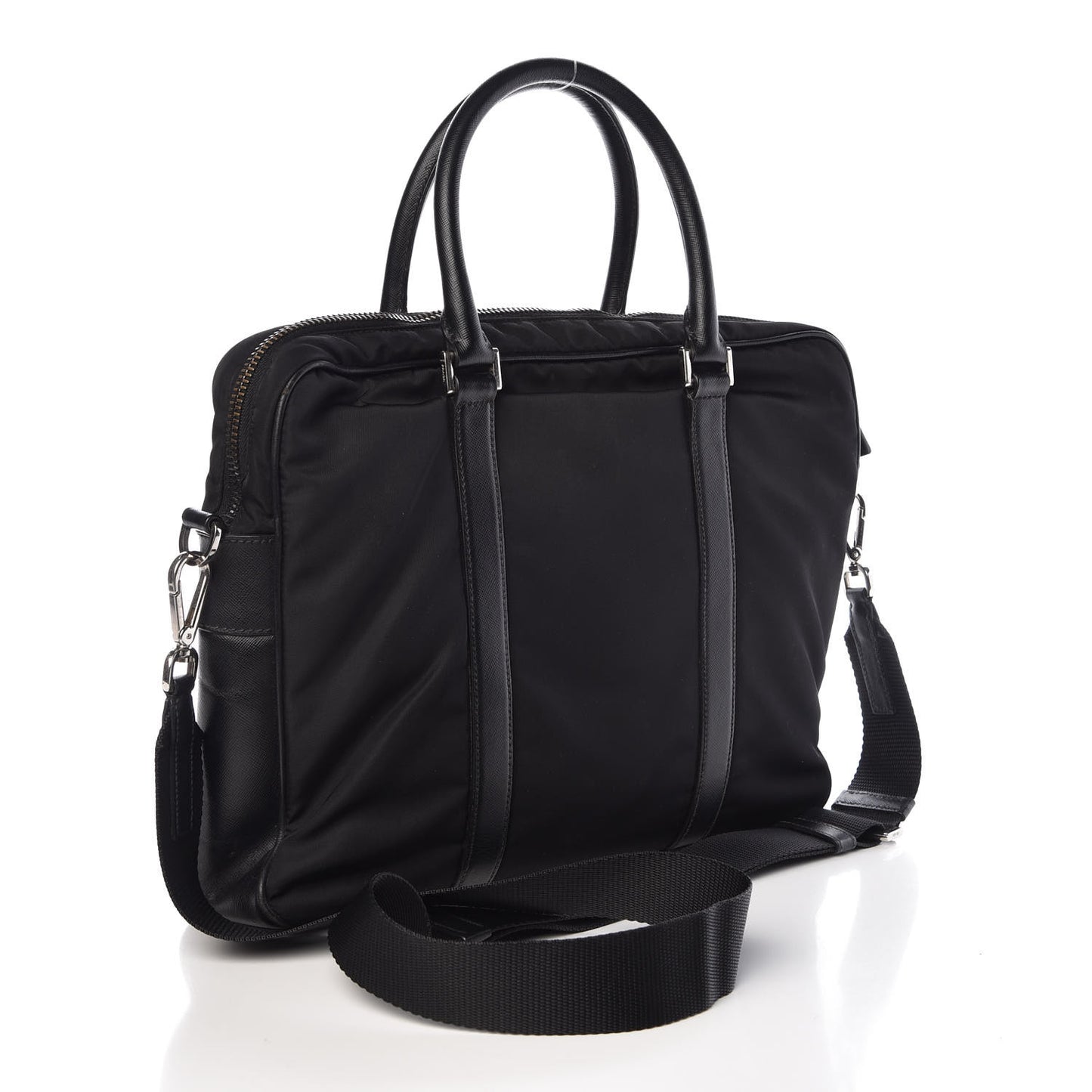 Tessuto Nylon Saffiano Metal Triangle Logo Work Bag Black