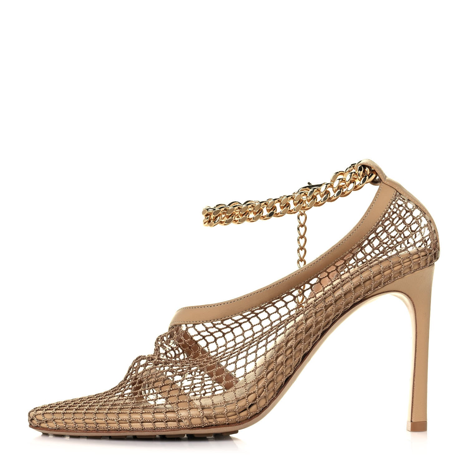 Bottega Veneta Mesh Nappa Chunky Chain Sandals 39.5 Beige Pony 1 of 8