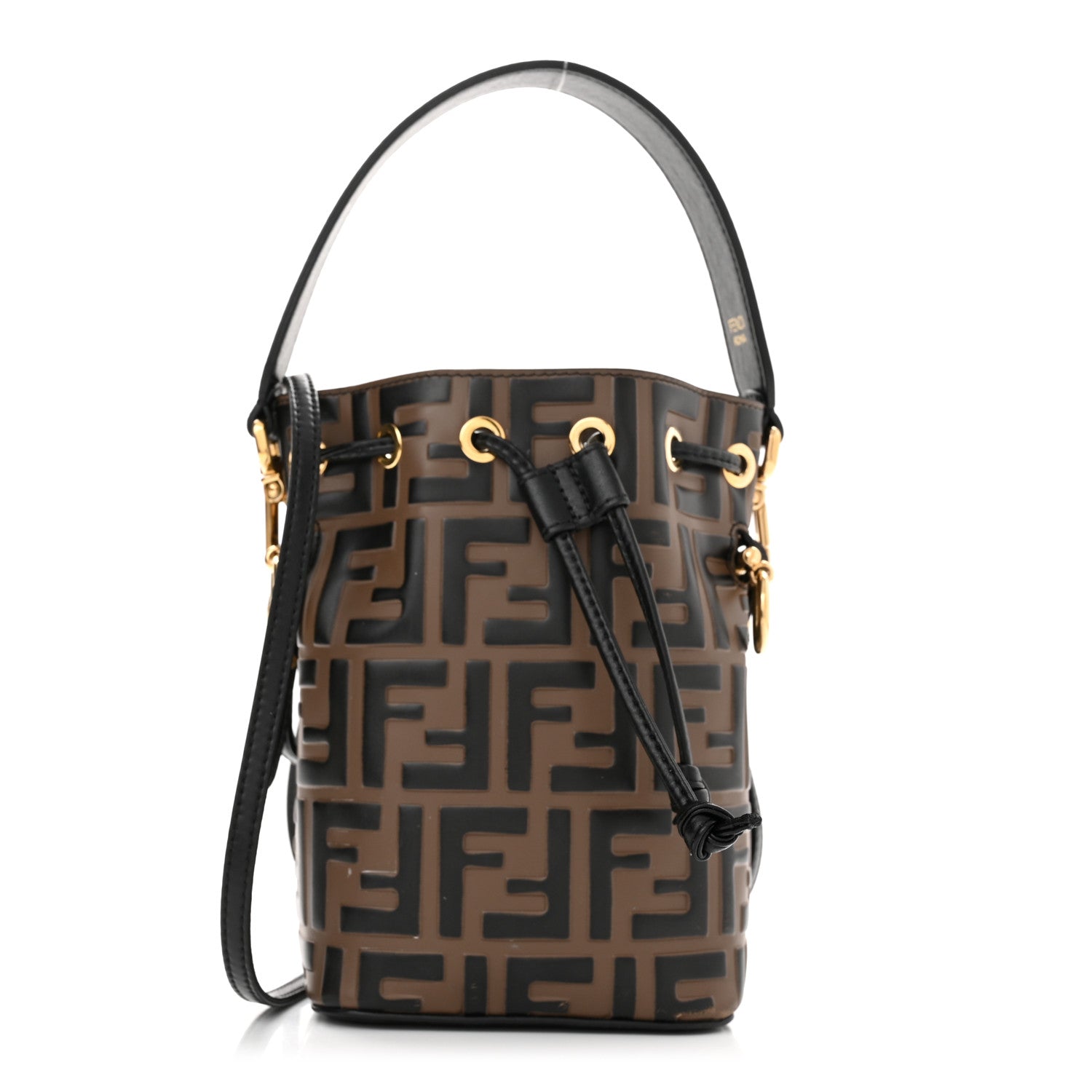 Fendi Vitello Liberty F is Fendi Bi-Color FF 1974 Embossed Mini Mon Tresor Bucket Bag Maya Black 1 of 10