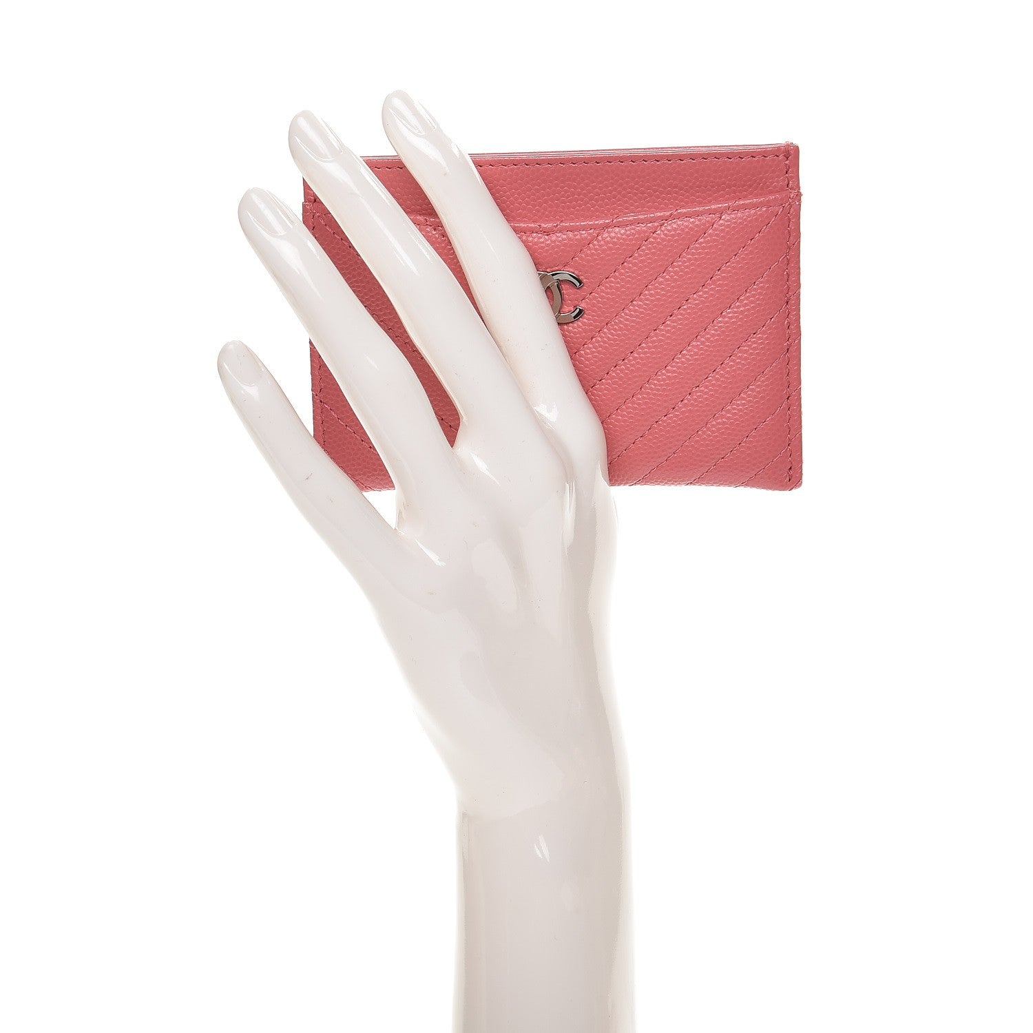 Chanel Caviar Chevron Quilted Card Holder Pink 2 of 8