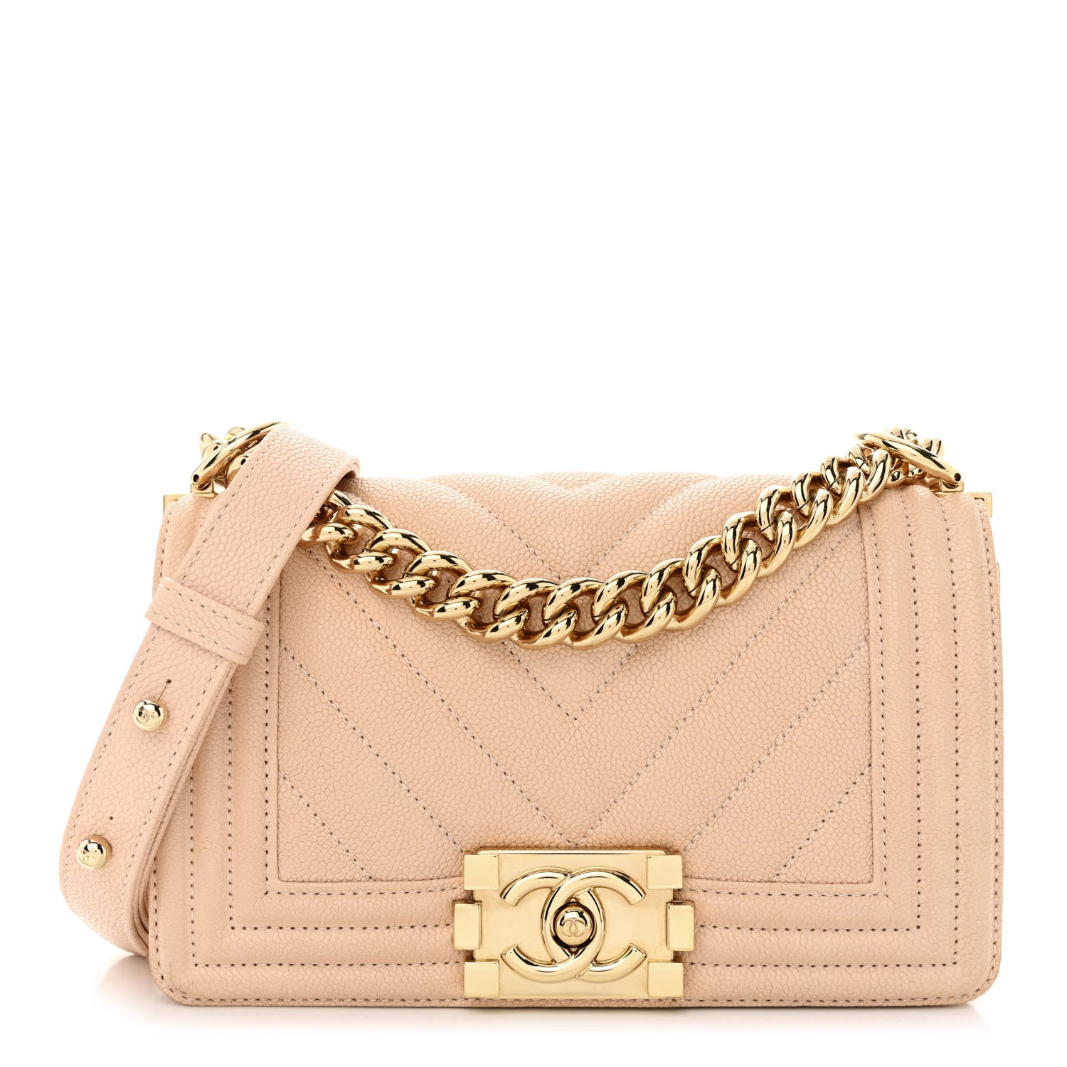 Chanel Caviar Chevron Quilted Small Boy Flap Light Beige 1 of 11