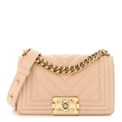Chanel Caviar Chevron Quilted Small Boy Flap Light Beige 1 of 11