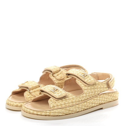 Chanel Braided Fabric Velcro Dad Sandals 39 Beige 3 of 11