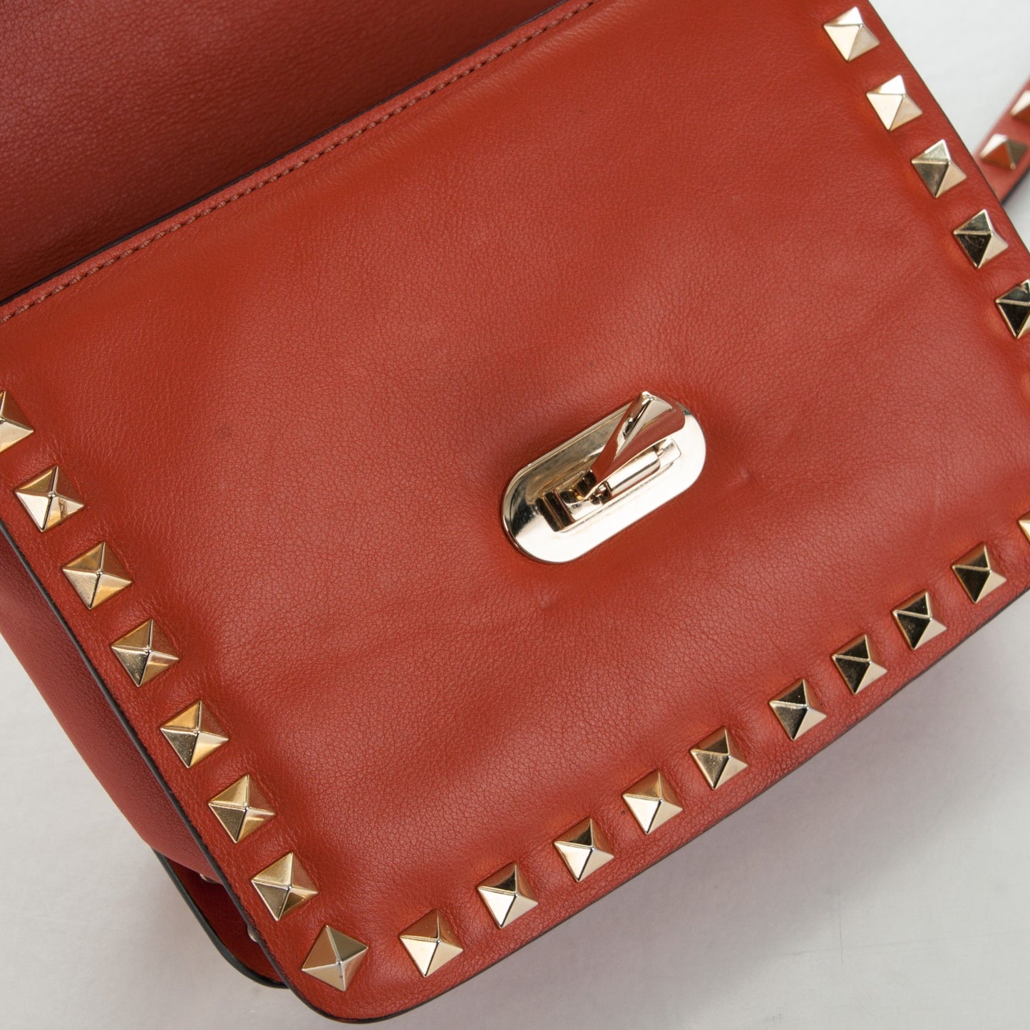 Vitello Small Rockstud Shoulder Flap Messenger Bag Orange