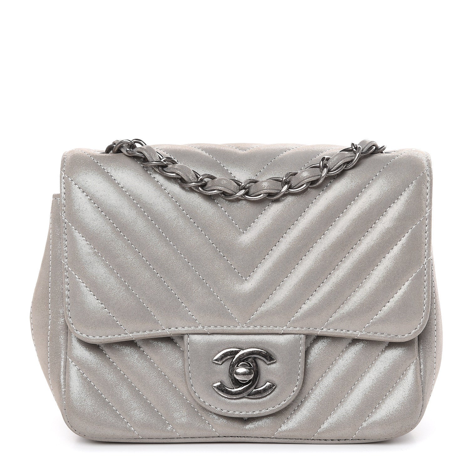 Chanel Iridescent Calfskin Chevron Quilted Mini Square Flap Silver 1 of 11
