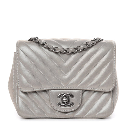 Chanel Iridescent Calfskin Chevron Quilted Mini Square Flap Silver 1 of 11