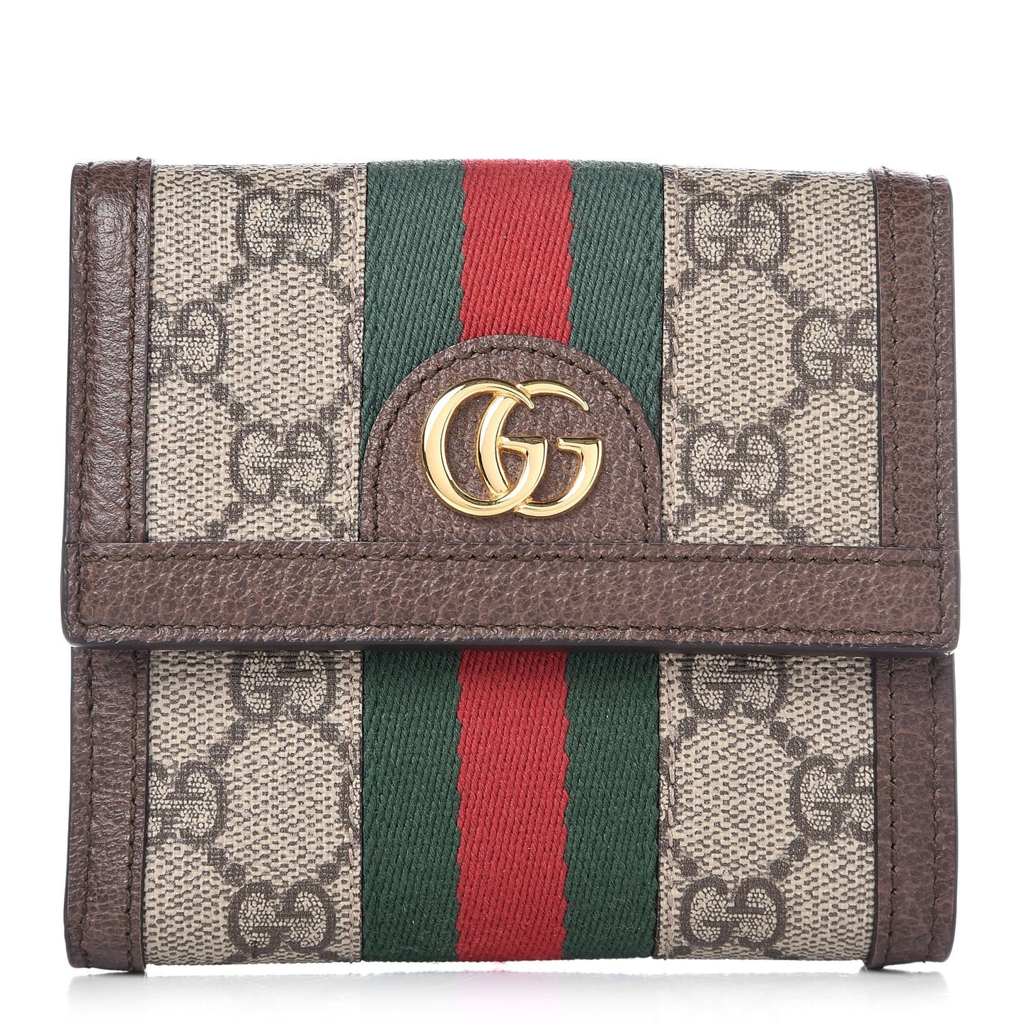 GG Supreme Monogram Web Ophidia French Flap Wallet Beige New Acero