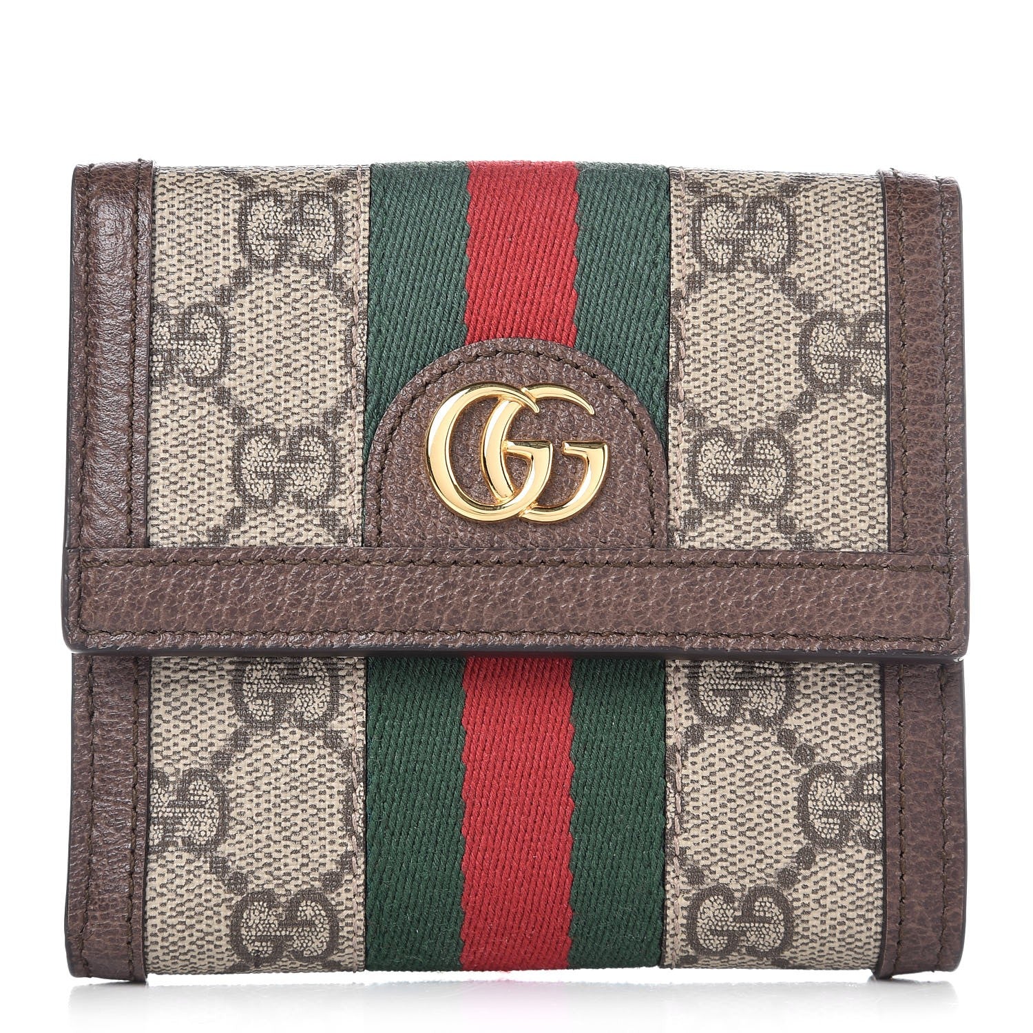 Gucci GG Supreme Monogram Web Ophidia French Flap Wallet Beige New Acero 1 of 8