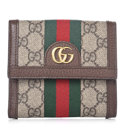 Gucci GG Supreme Monogram Web Ophidia French Flap Wallet Beige New Acero 1 of 8