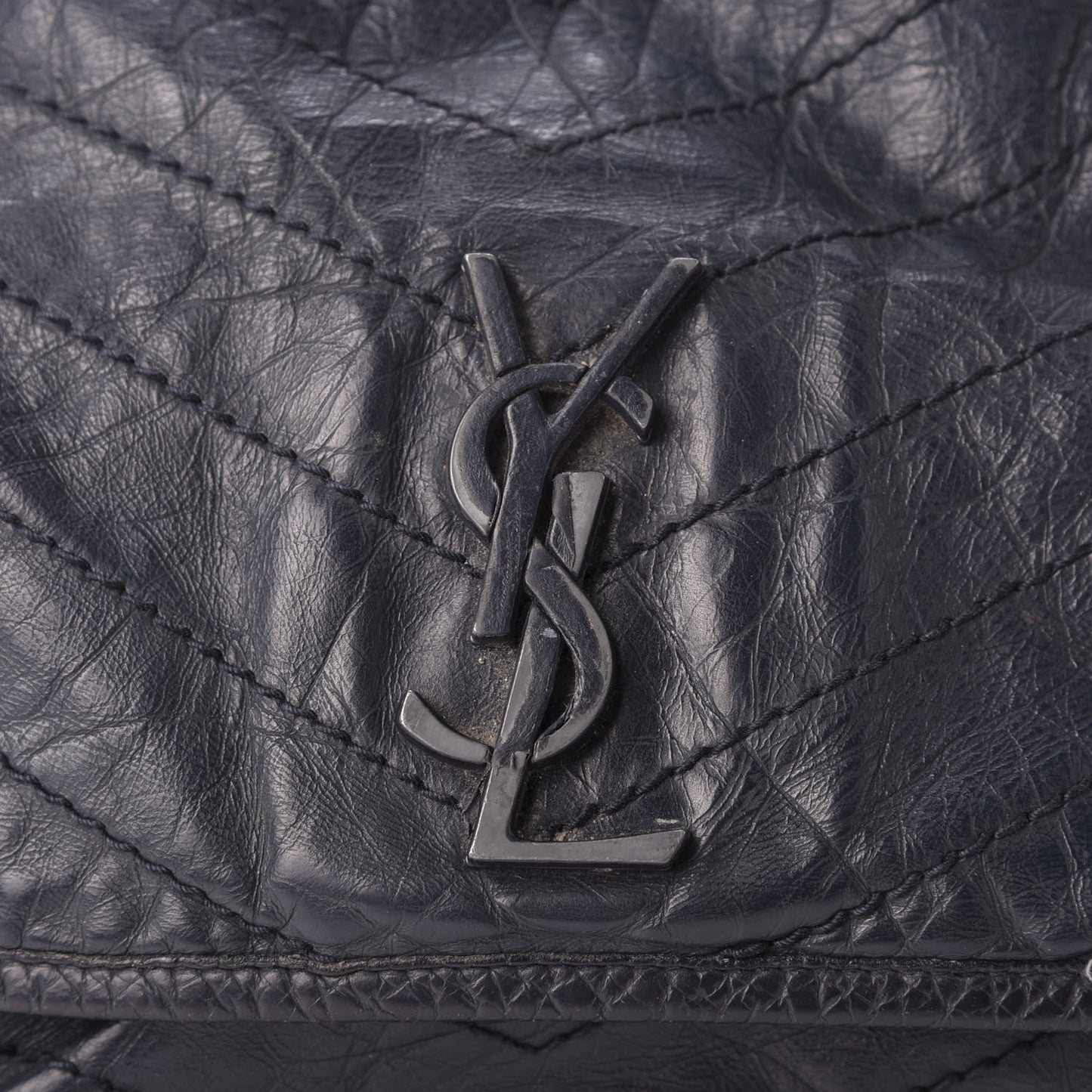 Crinkled Calfskin Matelasse Monogram Large Niki Chain Satchel Deep Marine