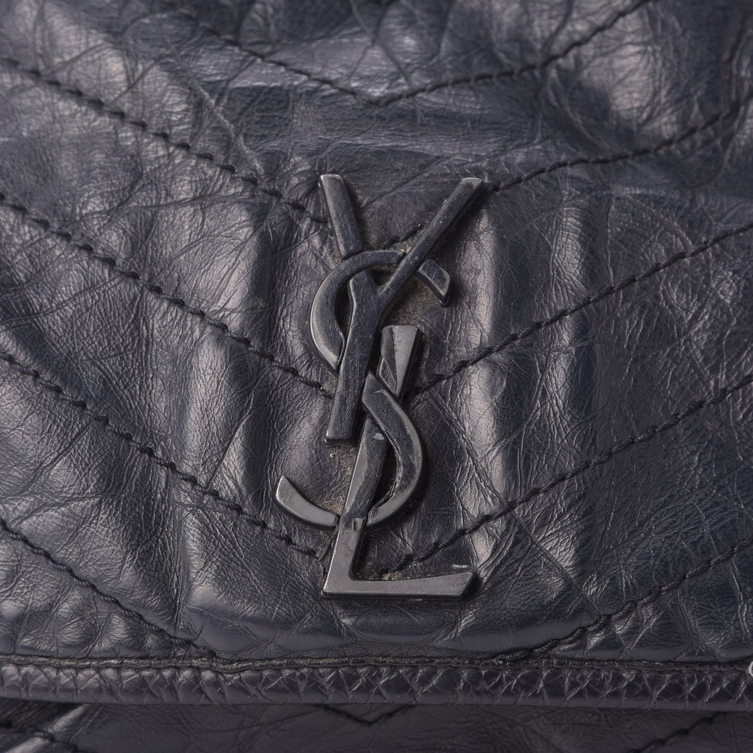 Saint Laurent Crinkled Calfskin Matelasse Monogram Large Niki Chain Satchel Deep Marine 10 of 12