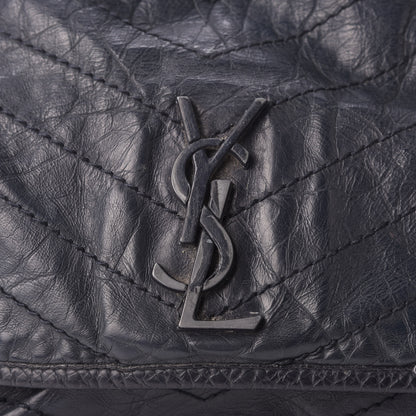 Saint Laurent Crinkled Calfskin Matelasse Monogram Large Niki Chain Satchel Deep Marine 10 of 12