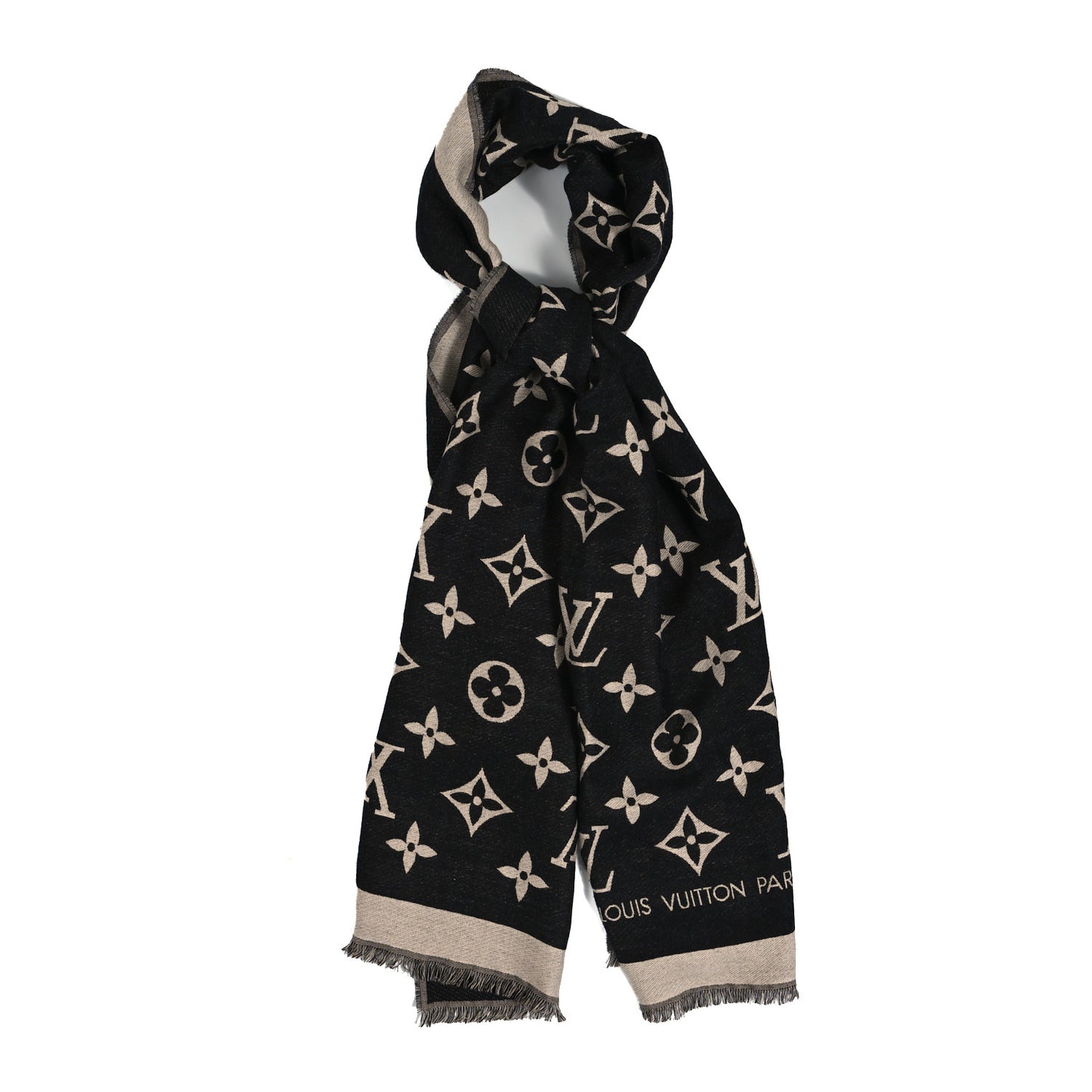 Silk Wool Monogram Miss LV Stole Black