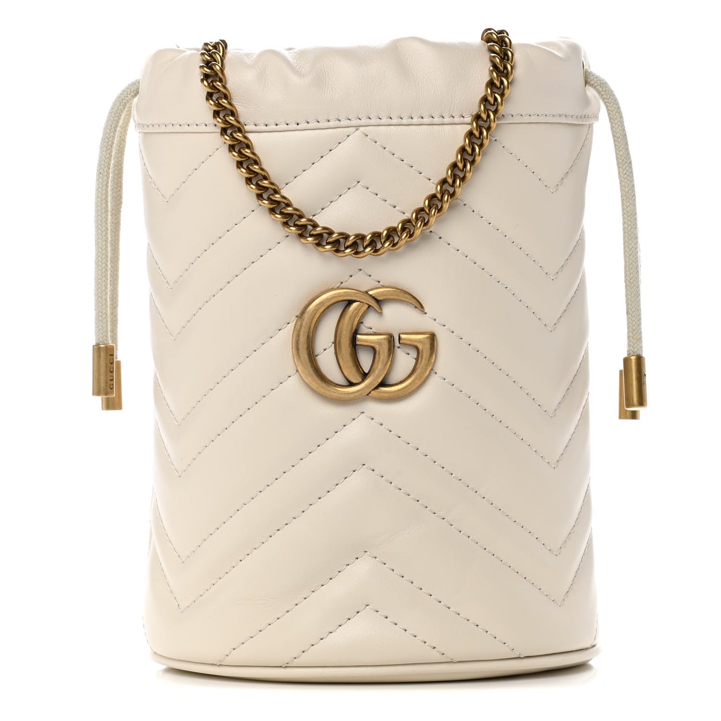 Calfskin Matelasse Mini GG Marmont 2.0 Bucket Bag White