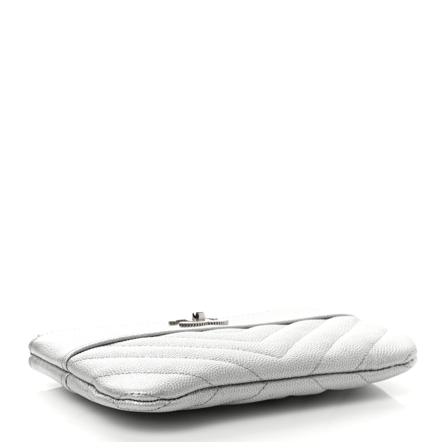 Metallic Caviar Chevron Quilted Small Vintage Mademoiselle Cosmetic Case Silver