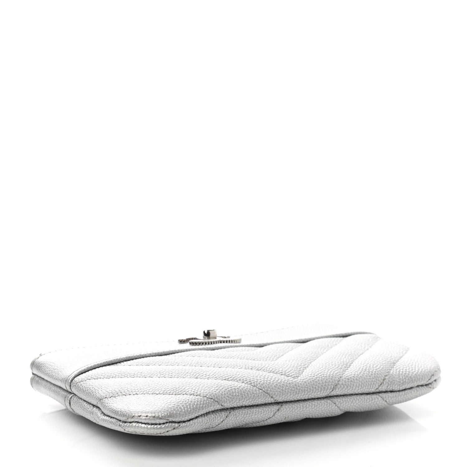 Chanel Metallic Caviar Chevron Quilted Small Vintage Mademoiselle Cosmetic Case Silver 4 of 8