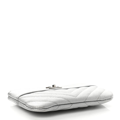 Chanel Metallic Caviar Chevron Quilted Small Vintage Mademoiselle Cosmetic Case Silver 4 of 8
