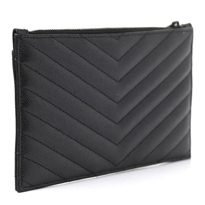 Saint Laurent Grain De Poudre Chevron Monogram Bill Pouch Black 3 of 6