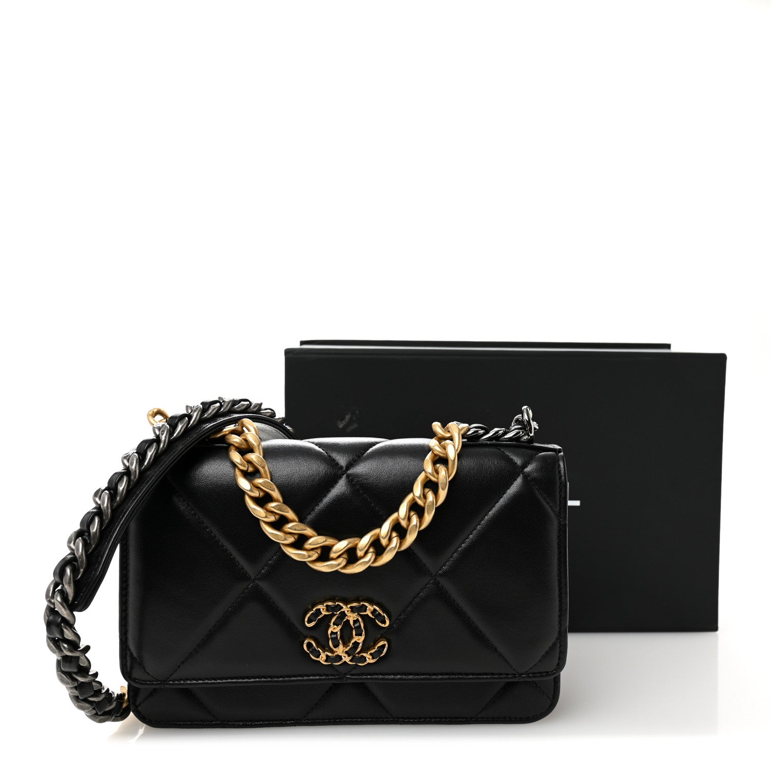 Chanel Lambskin Quilted Chanel 19 Wallet On Chain WOC Black 15 of 15
