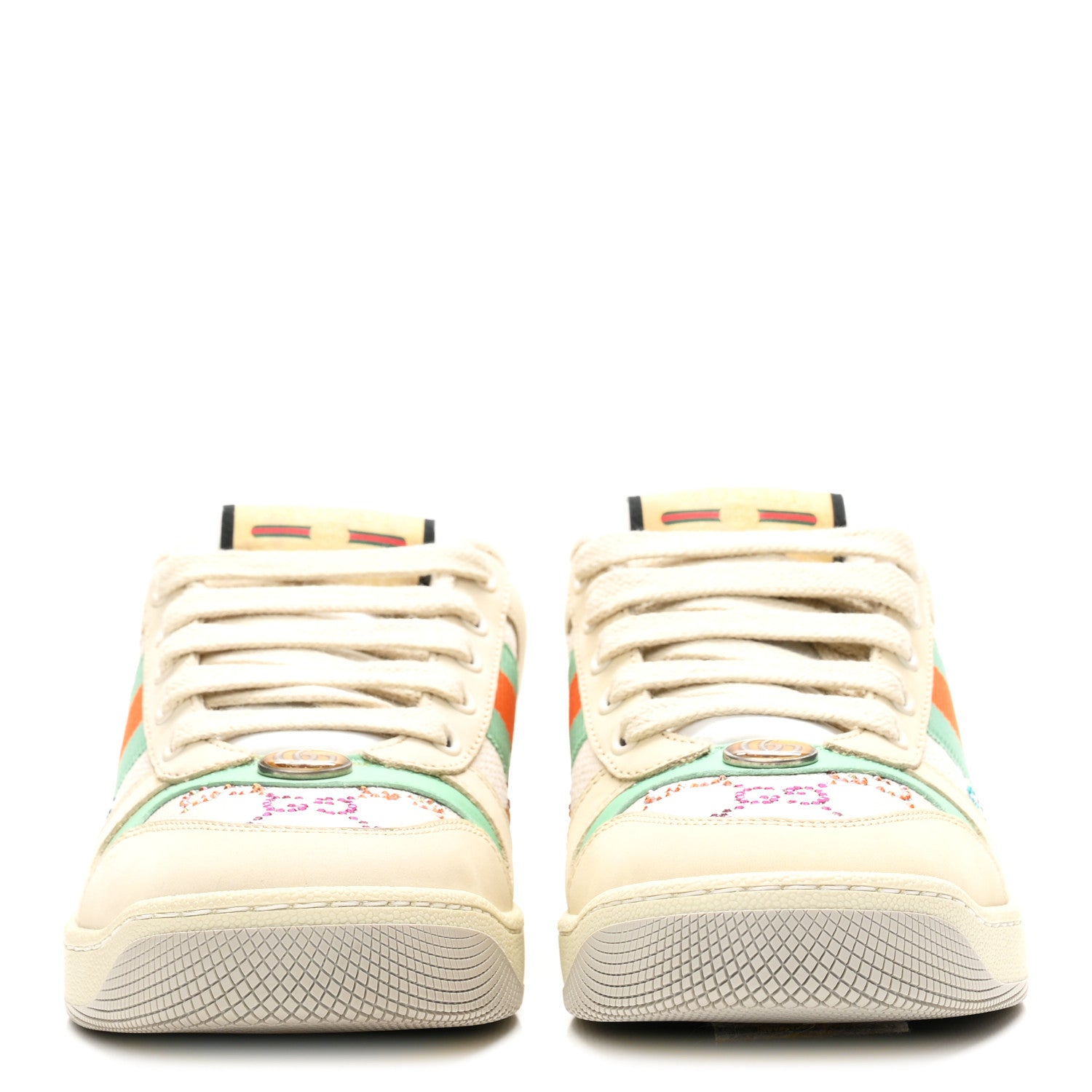 Gucci Miro Soft Calfskin Canvas Lame Crystal GG Monogram Web Screener Sneakers 37.5 Gardenia Silver Mystic White 3 of 10