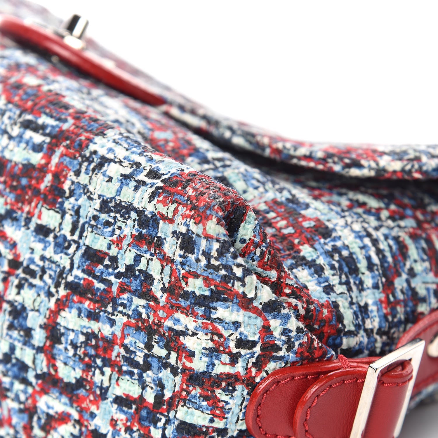 Chanel Tweed Lambskin Flap Blue Red 10 of 13